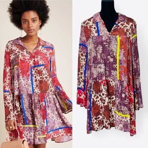 Anthropologie Dhruv Kapoor Arabella Floral Patchwork Tunic Dress Festival Boho